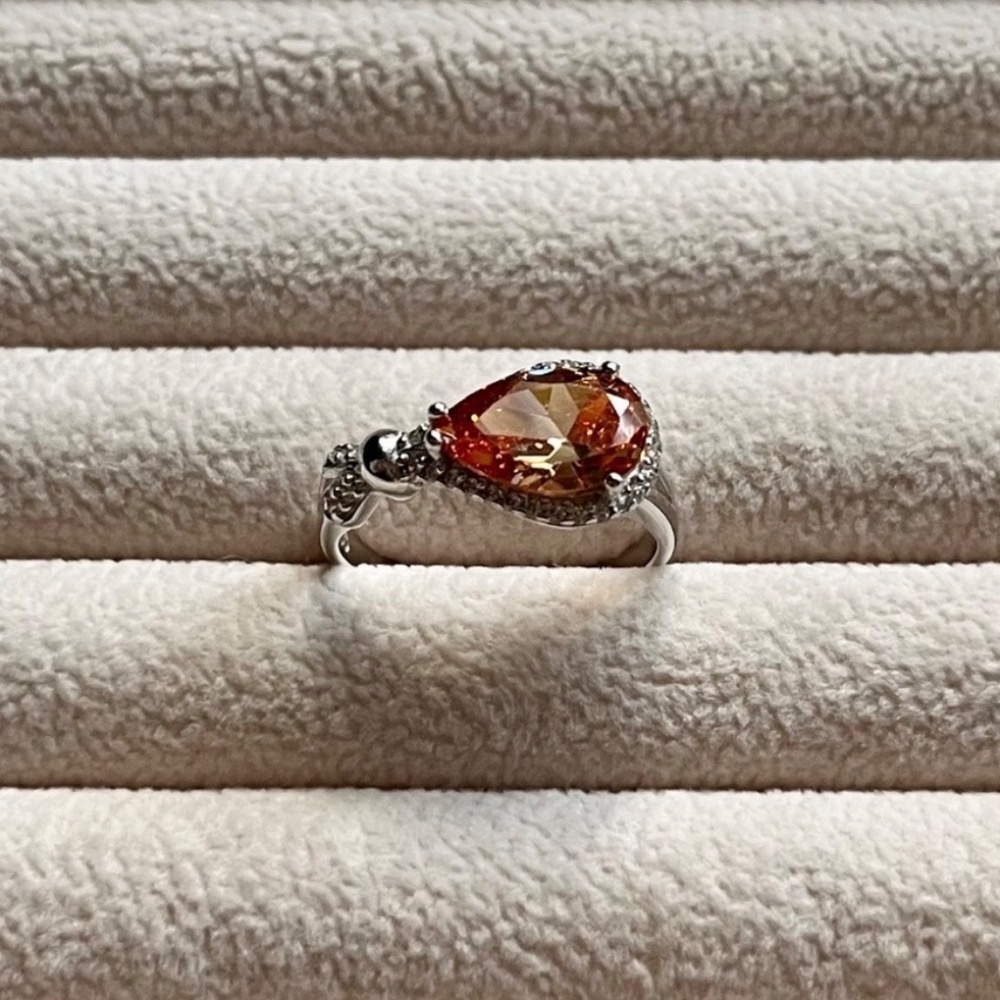 R008 | Amber CZ Pear Stone with Halo Ring - Picture 2 of 5